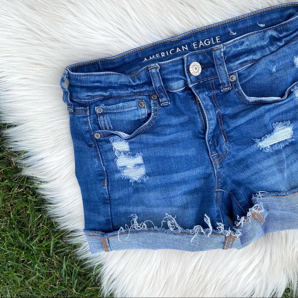 American Eagle distressed hi rise midi shorts 2